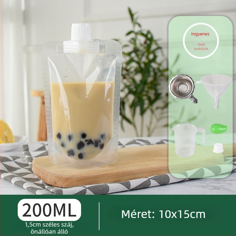 Egyszer használható italcsomag tasak ferde szájú szívócsővel tejes-tea, szója tej és zselés italokhoz — napi gyártás 500000; márka Cantonese