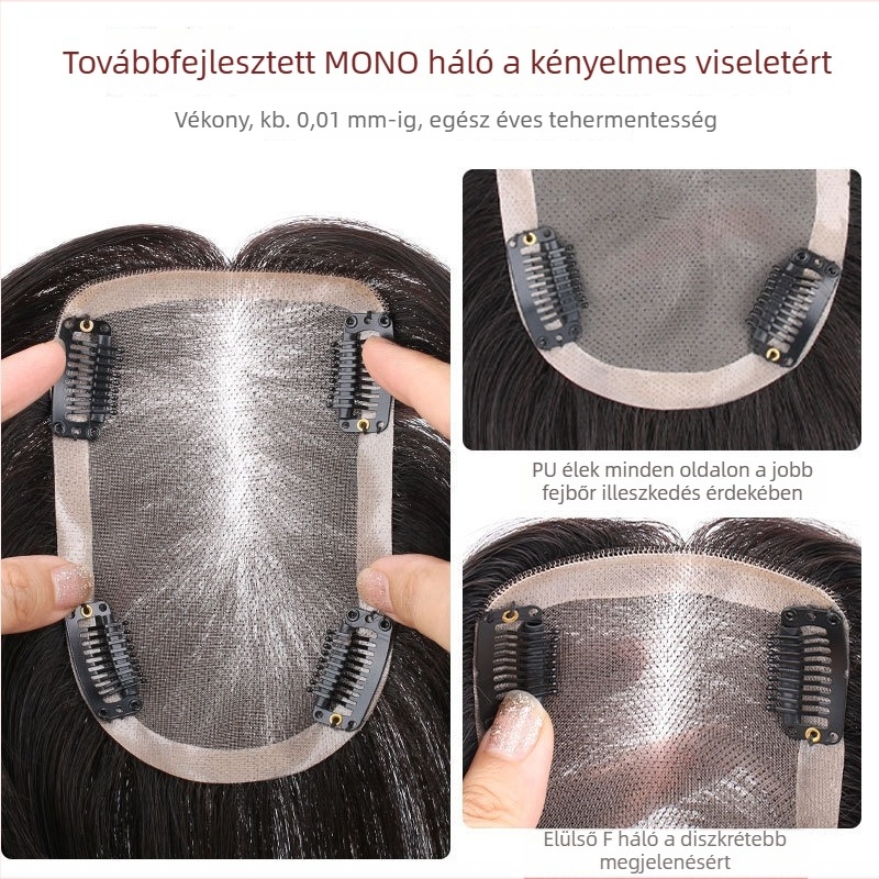 Teljesen kézzel szőtt №3 háló hajpótló a fejtetőre, könnyű, lélegző, természetes emberi haj, dús, természetes megjelenés