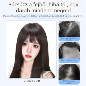 Lélegző bőrhálós paróka rész frufruval, női modell, valódi haj, dús koronával, természetes megjelenés