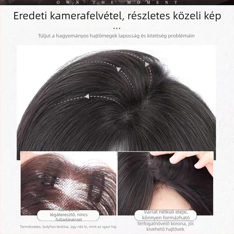 Női kézzel szőtt frufrus paróka, fejtetőn volumen, elfedi ősz szálakat, puha és könnyű, magas koronával