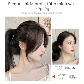 Női paróka nyolcas alakú frufruval, természetes megjelenés, varrat nélküli mindkét oldalon, hajpótló darab a homlokhoz, hőálló rost