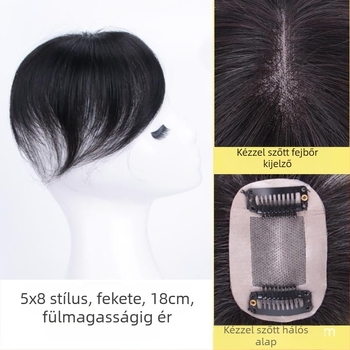 Teljesen kézi szövésű No. 3 hálós paróka nőknek, francia stílusú frufru, fej tetején volumen, valódi emberi haj, ősz haj fedése, póthaj darab