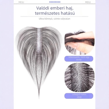 Velcro frufros paróka — csatok nélkül, egy patch elfedi a varratokat és növeli a volument; kézzel szőtt, természetes hajból, hálós aljzat 2.5×10 cm a nyári modellhez