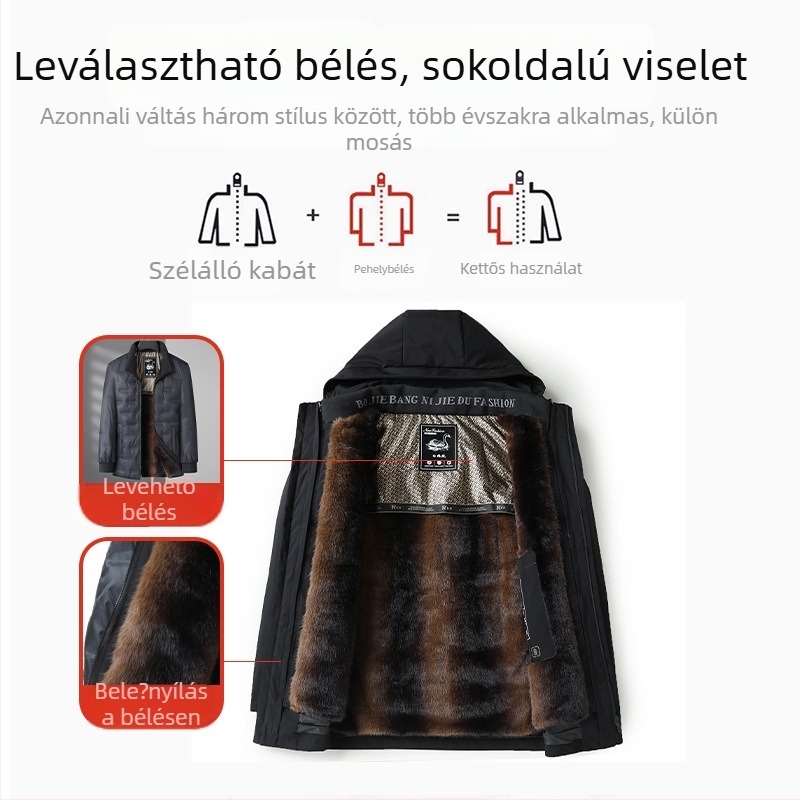Gólya tollas dzseki levehető béléssel – akril külső anyag, extra vastagságú 501–600 g/m², hőszigetelő bélés, melegen tart