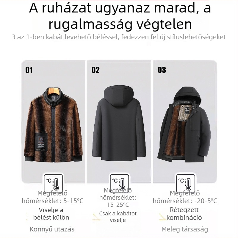 Gólya tollas dzseki levehető béléssel – akril külső anyag, extra vastagságú 501–600 g/m², hőszigetelő bélés, melegen tart