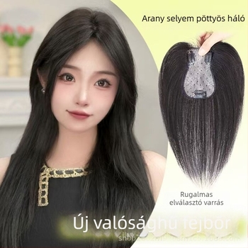 Meiyuexuan Arany selyem pöttyös hajdarab, valódi hajból, 25 cm, a fej tetejére, természetes, könnyű megjelenés