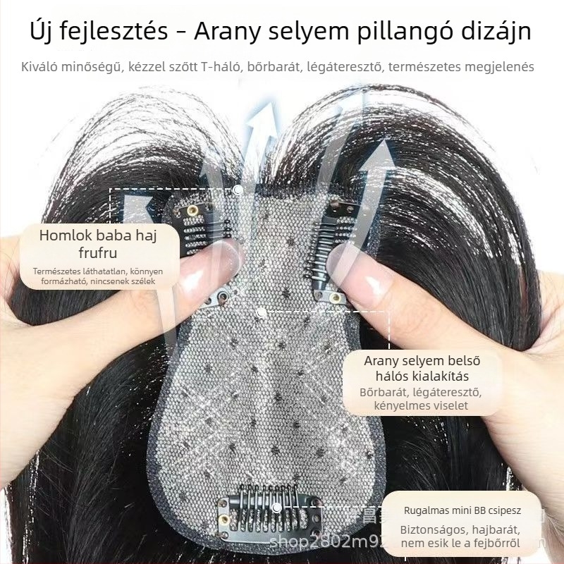 Meiyuexuan Arany selyem pöttyös hajdarab, valódi hajból, 25 cm, a fej tetejére, természetes, könnyű megjelenés