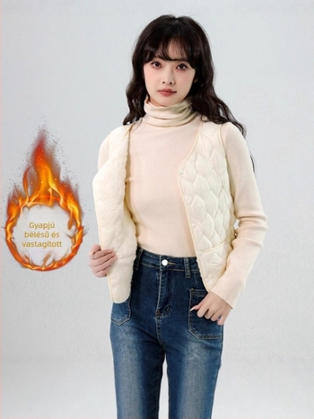 Mellény fleece-béléssel, ujjatlan, téli vastag báránygyapjú bélés, Sweet Potato Notes, új modell 2025