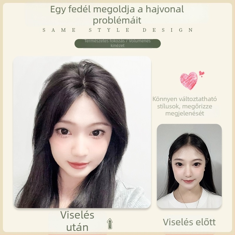 Valódi emberi hajból készült felső hajdarab, 25 cm, egyenes, festhető és göndöríthető, nőknek