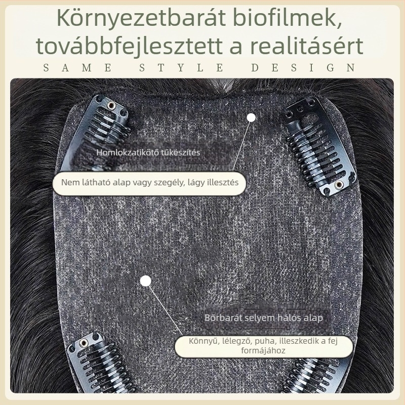 Valódi emberi hajból készült felső hajdarab, 25 cm, egyenes, festhető és göndöríthető, nőknek
