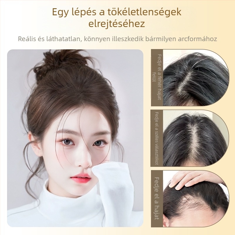 Női frufros paróka fehér hajvonal elrejtésére, valódi emberi haj, természetes megjelenés, kézzel készített, festhető és göndöríthető.