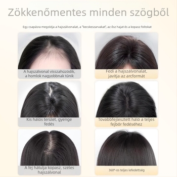 Női fej tetejére szánt hajdarab valódi hajból, természetes volumen, bolyhos korona, láthatatlan varrás nélküli paróka