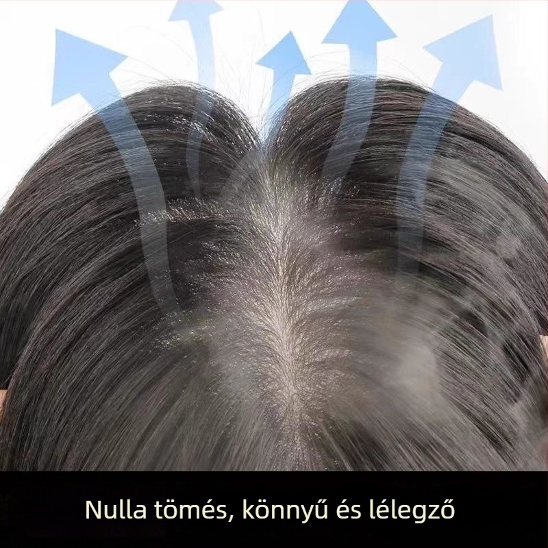 Valódi hajból készült paróka darab, kézzel szőtt, dupla tűs technikával, egyenes haj; modell Pass needle 13x15; festhető és dauerolható.