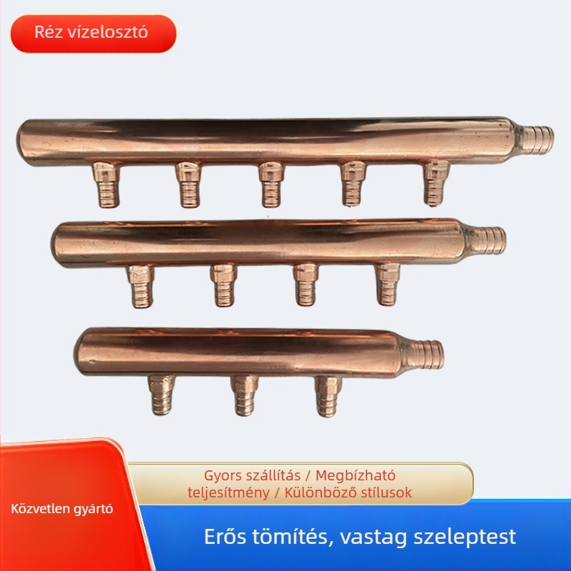 Réz padlófűtés osztó, modell MFOCPEX, elektroplatált réz, munkaközeg: víz, testreszabás elérhető