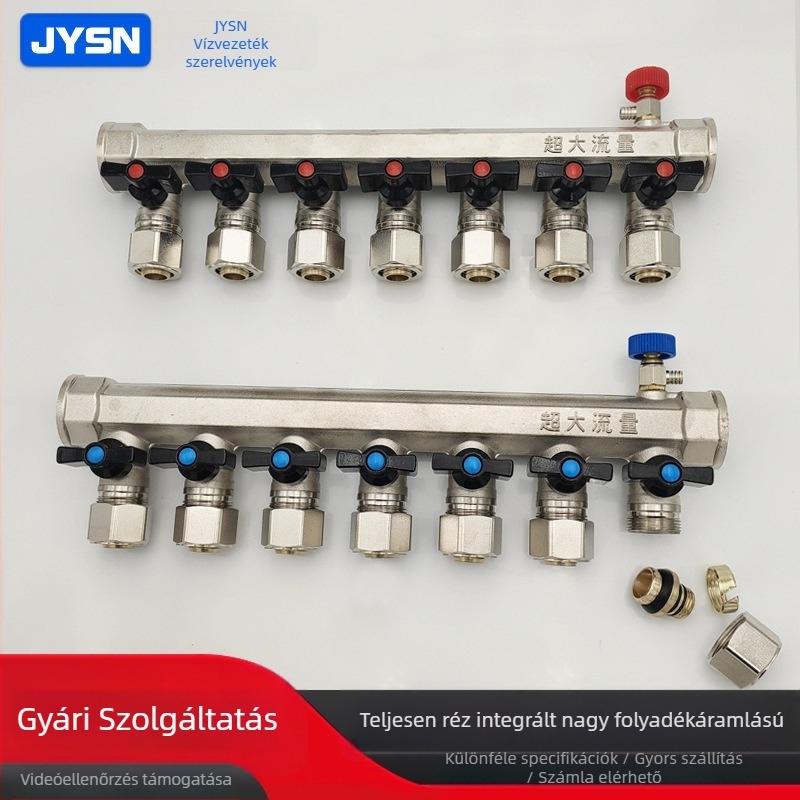 Réz padlófűtés elosztó, integrált vastagított kialakítás, modell 212, telepítési típus 1