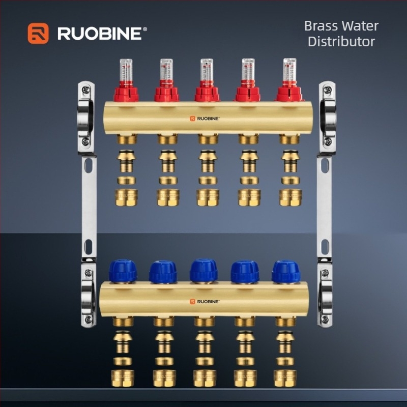 Réz padlófűtés vízelosztó A0313 – menetes csatlakozás, 5–60°C, ágcsőátmérő 16×2.0–20×2.0