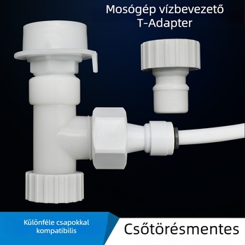 Kétcsatlakozós adapterrel ellátott háromágú vízbevezető Tee, műanyagból, matt felület, gyorscsatlakozás telepítés, ágcső átmérője 15 mm
