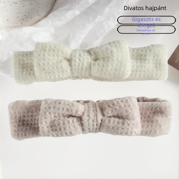 Arcmosó fejkendő masnival, plüss, rugalmas, kockás mintázat, japán/koreai stílus