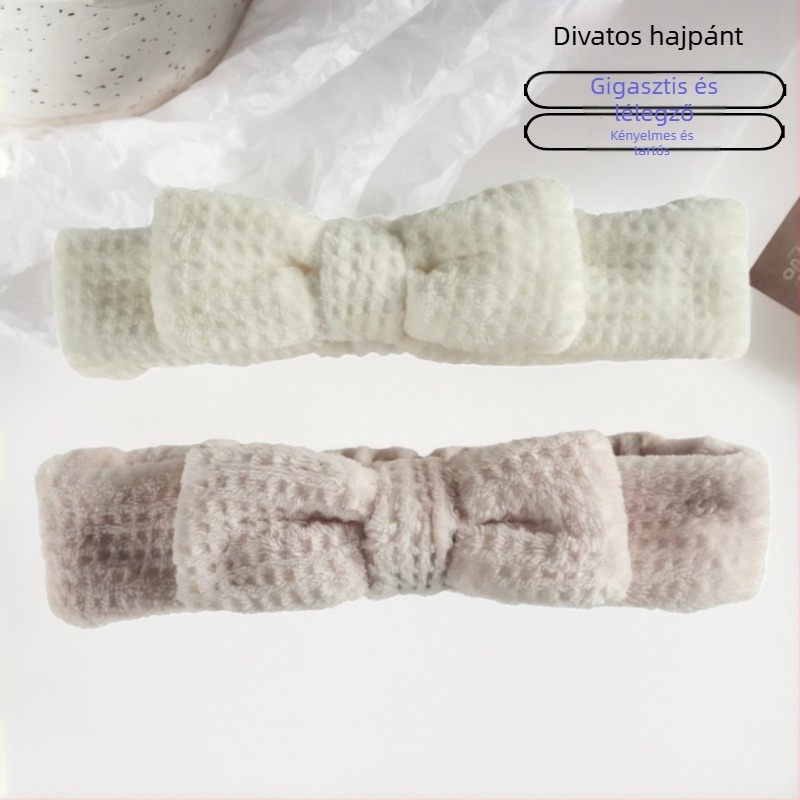 Arcmosó fejkendő masnival, plüss, rugalmas, kockás mintázat, japán/koreai stílus