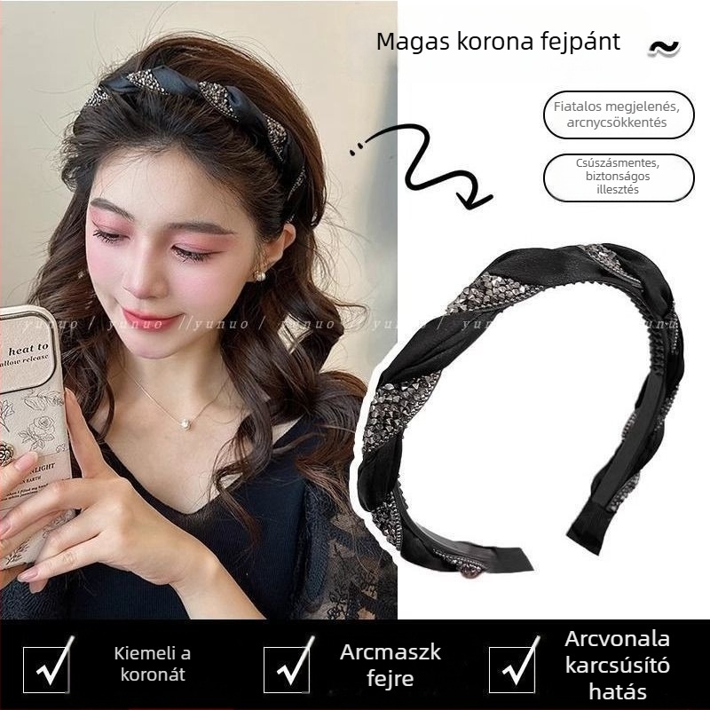 Hajpánt keresztezett fonással és strasszkövekkel, kézzel készített, könnyed luxus stílus nőknek