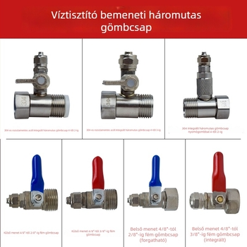 Tiszta rézből készült bemeneti háromutas golyóscsap a víztisztítóhoz, adapter 1/2-inch és 1/4-inch, elosztó tartozékok