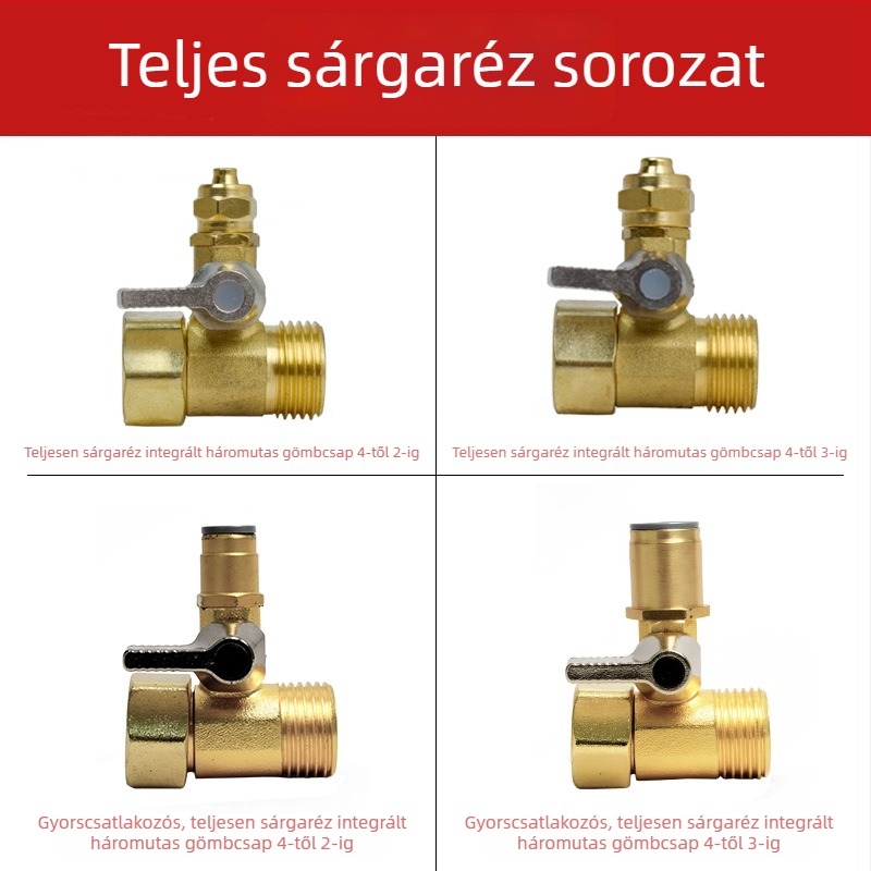 Tiszta rézből készült bemeneti háromutas golyóscsap a víztisztítóhoz, adapter 1/2-inch és 1/4-inch, elosztó tartozékok