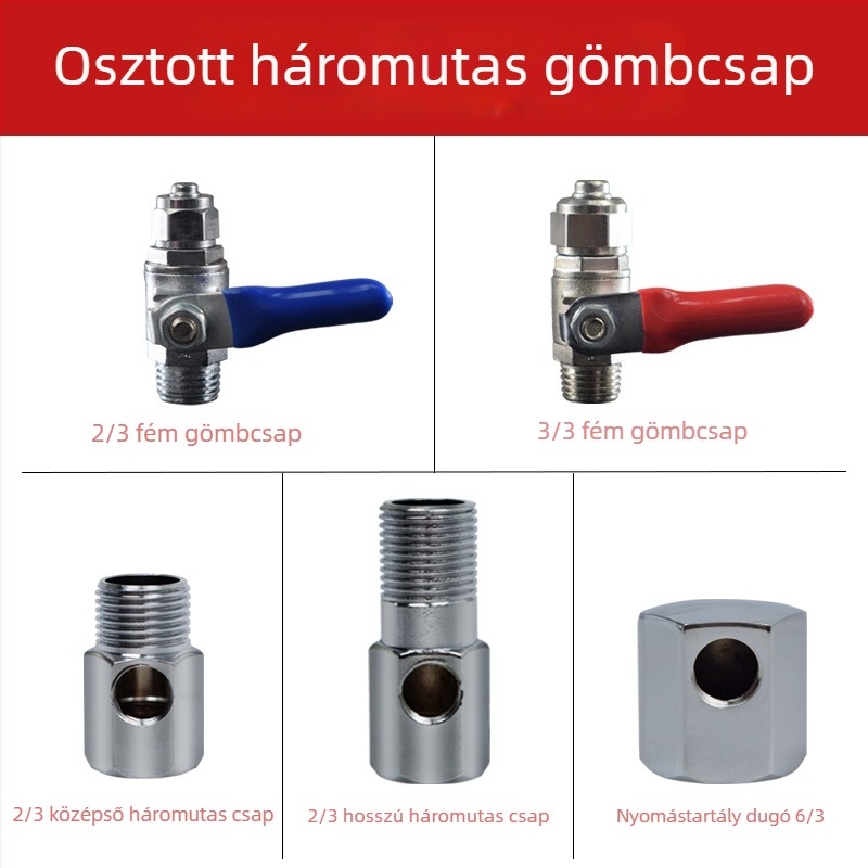 Tiszta rézből készült bemeneti háromutas golyóscsap a víztisztítóhoz, adapter 1/2-inch és 1/4-inch, elosztó tartozékok