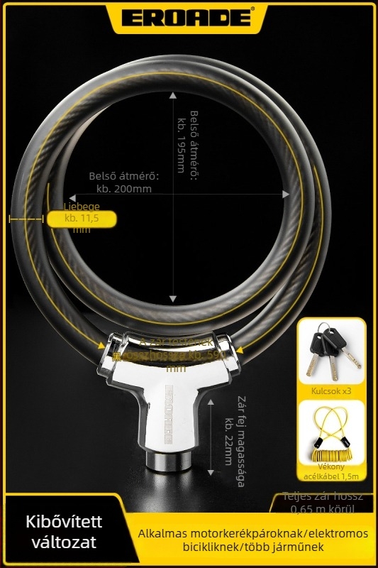 EROADE Biciklizár — Hordozható, Anti-lopás zár, Uniszex, Testreszabás elérhető, Anyag: Egyéb