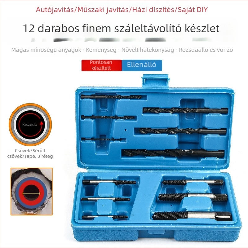 Törött csavarok kivonó készlet, 12 darab, gépekhez, God Super, 0.39 kg