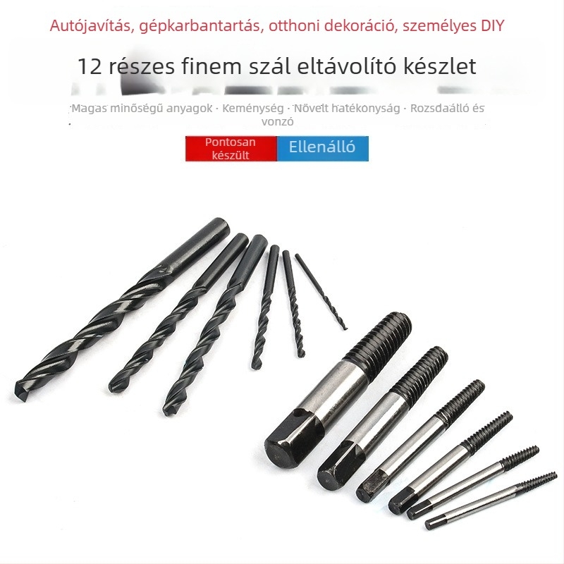 Törött csavarok kivonó készlet, 12 darab, gépekhez, God Super, 0.39 kg