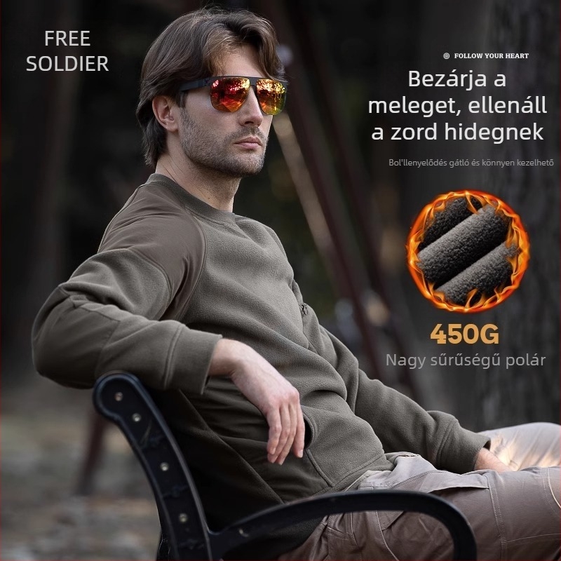 Férfi kültéri polár pulóver dzseki, őszre és télre, béléses, szélálló és meleg