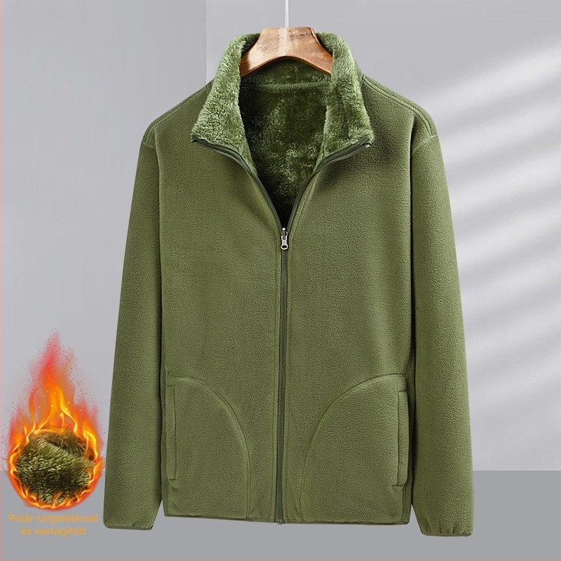 Uniszex polár fleece kardigán korall fleece béléssel, egyszínű, meleg