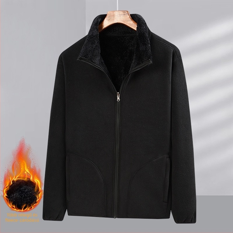 Uniszex polár fleece kardigán korall fleece béléssel, egyszínű, meleg