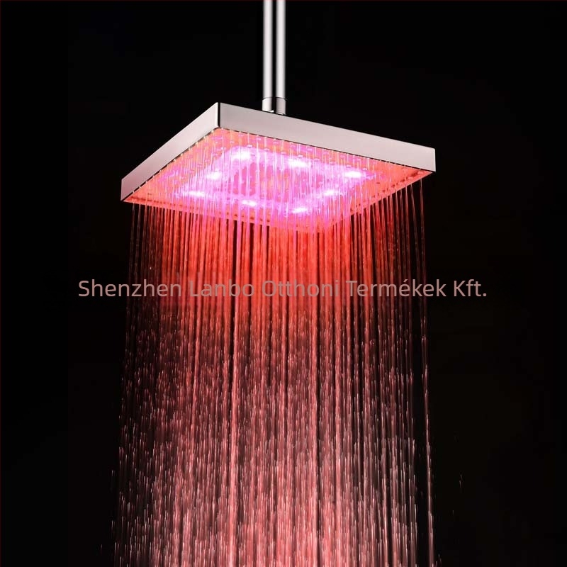 ABS felső zuhanyfej LED fénnyel és eső funkcióval, modell 8030-C1, működési hőmérséklet 0–60°C, csavaros csatlakozás