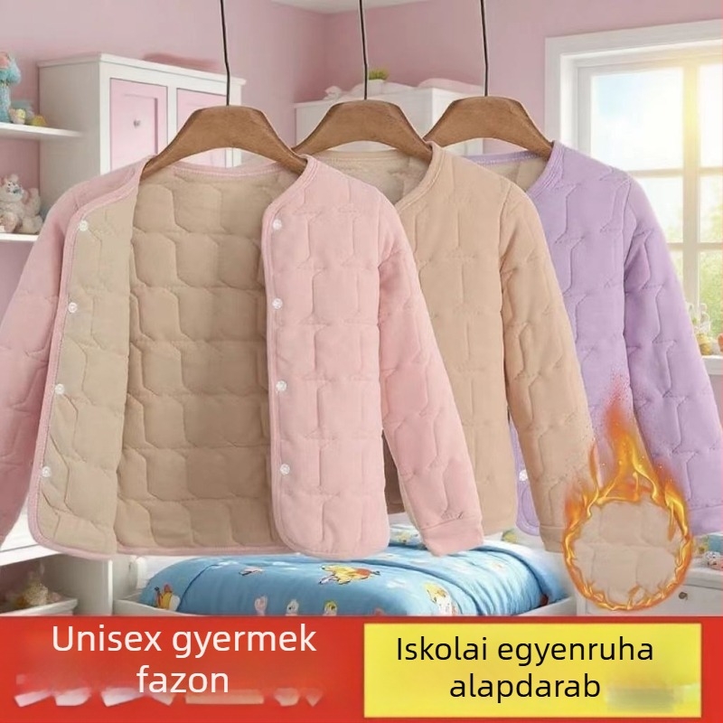 Őszi–téli vastag pamutkabát fűtő béléssel iskolai egyenruhához, háromréteg pamuttöltet