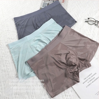 Bandung Férfi Ice Silk középmagas derekú seamless boxer briefs, vékony, hűsítő; ágyéktáji bélés: viszkóz/spandex/nylon