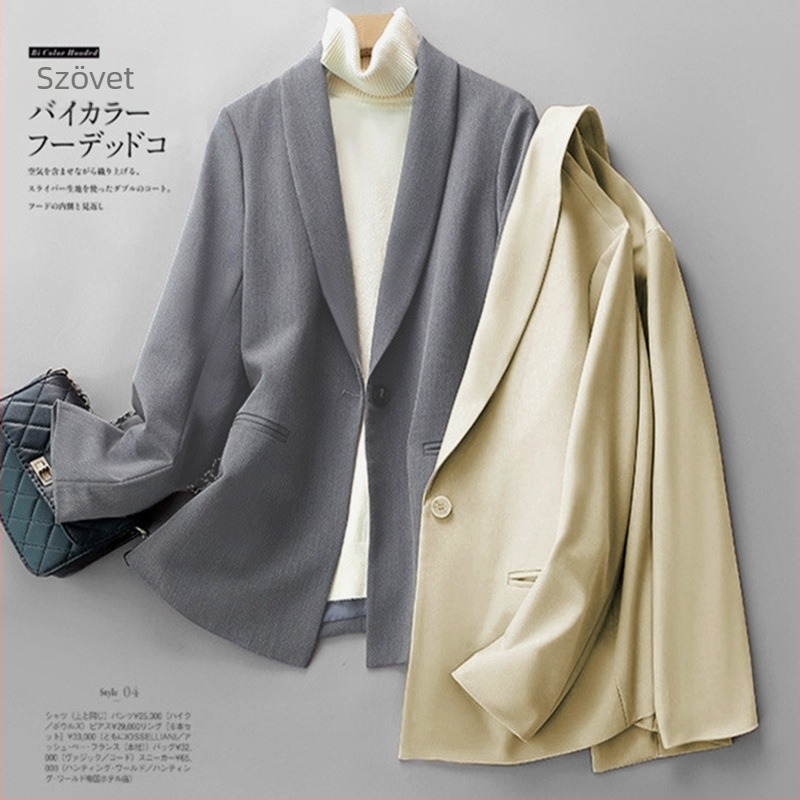 Női gyapjú–viszkóz keverékből készült slim-fit öltönydzseki, egygombos záródás, hosszú ujjú, ősz 2025