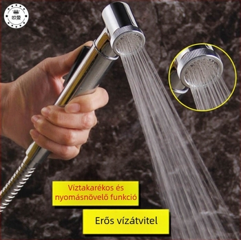 WC spray fegyver kiegészítő rézből, falra szerelt, krómozott felület, nyomás 0.3–15 MPa, működési hőmérséklet 0–90°C