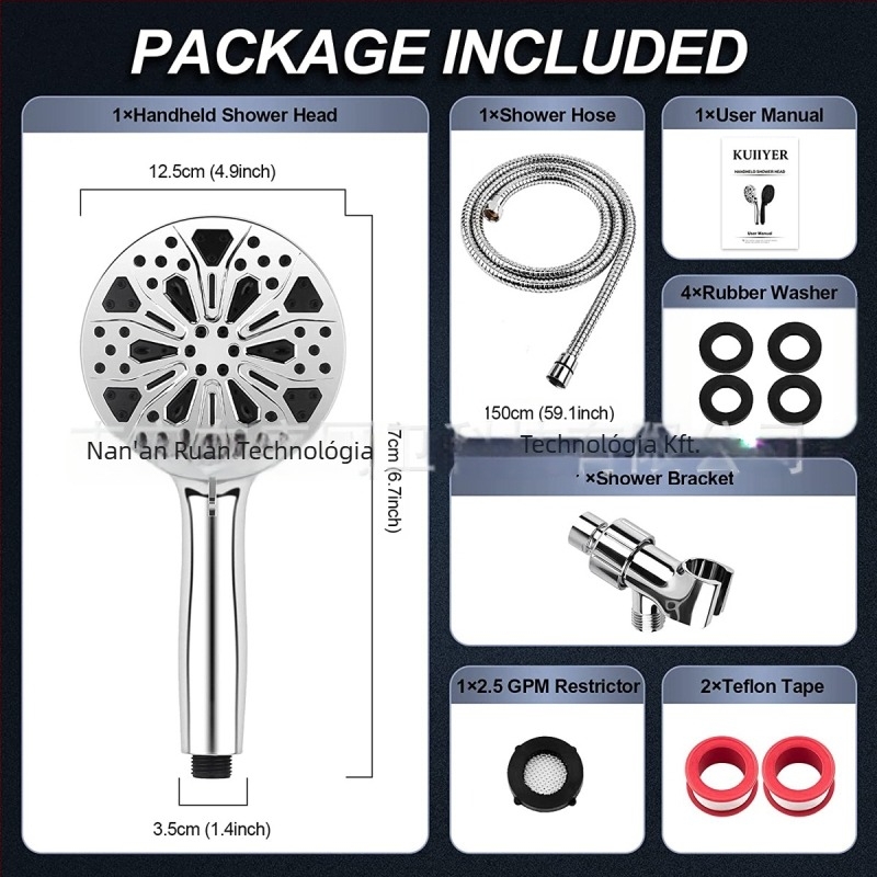 Kézben tartható hordozható zuhanyrendszer — 10 funkció, ABS, CUPC tanúsítvány, rejtett szerelés, elektroplating bevonat