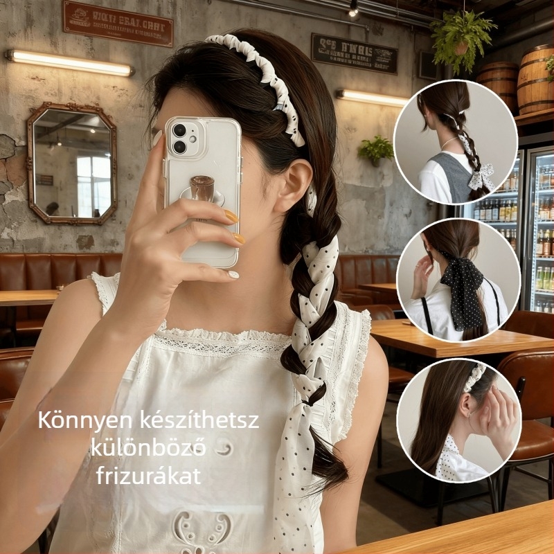 Kézzel készített szövet hajpánt fogazott részekkel, pöttyös mintával – női fejfedő