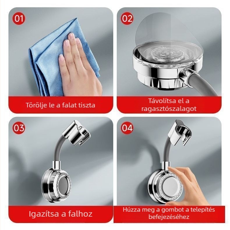 Zuhanytartó szívófejjel, fúrás nélküli rögzítés, zuhanyfej alap és kiegészítő készlet