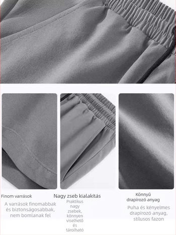 Férfi nyári sportos rövidnadrág ice silk anyagból, lazán szabott, fekete, középméret, plusz méret, sportos stílus