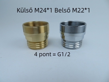 Réz anyagú csaptele adapter, külső M24×1 a belső M22-hoz, belső és külső menet átalakító finom és durva menetekhez, modell YX-6680