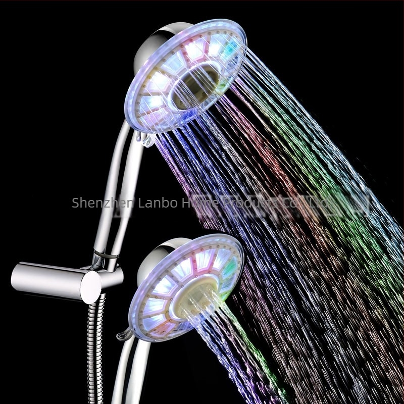 LED világító zuhanyfej hőmérsékletszabályozással és színváltó üzemmóddal, 2 vízsugár-mód - Modell 8008-B3