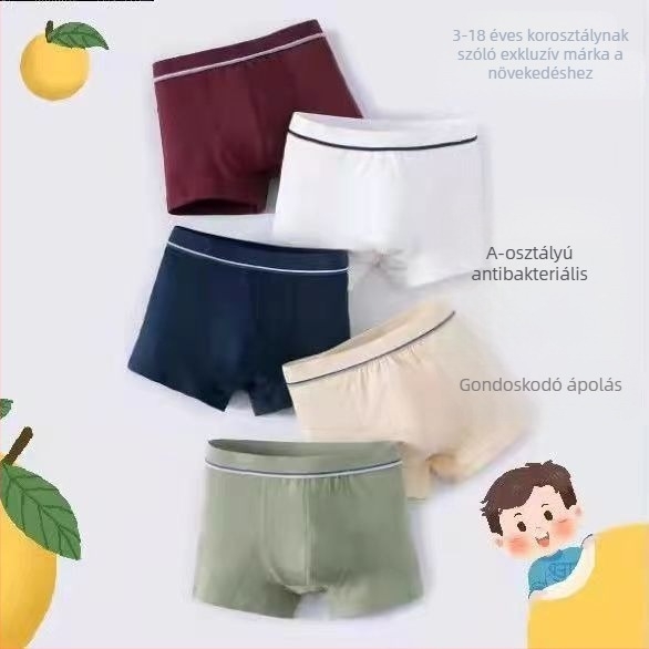 Új pamut fiúknak boxer alsó, 3–8 éveseknek, egyszínű, A osztályú, kényelmes
