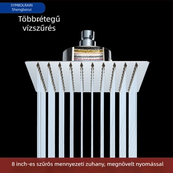 Négyzet alakú zuhanyfej rozsdamentes acélból, felső permetezés, eső funkció, beépített szerelés