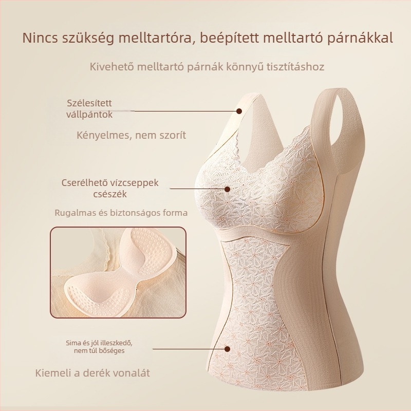 Flízzel bélelt termo mellény beépített melltartóval és mellkaspárnával, dupla réteg, velúr bélés, poliészter anyag