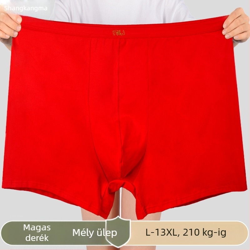 Férfi magas derekú pamut boxeralsó, XL méret, piros, egyszínű