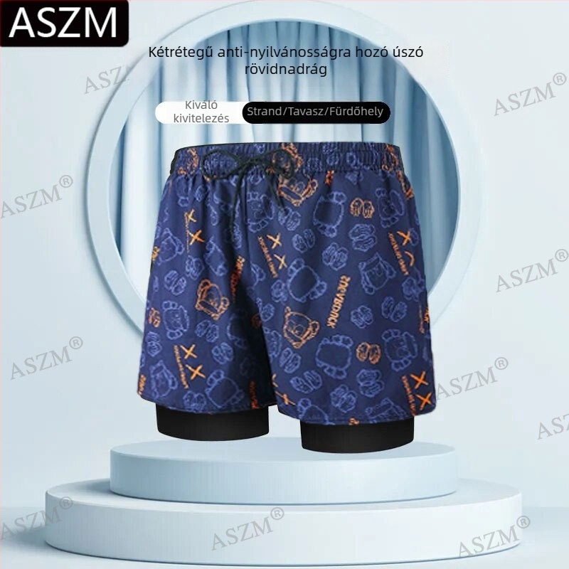 Férfi strand rövidnadrág húzózsinórral - kettős belső bélés, 95% poliészter, mikro rugalmasság, megakadályozza a kínos helyzeteket