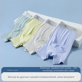Antibakteriális, lélegző ice-silk fiú boxeralsó, vékony, középmagas derekú
